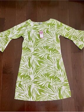 NWT Buckhead Betties Green & White Palm-Leaf Dress